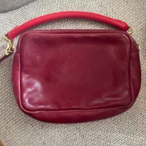 Clare V Midi Sac Oxblood with Cherry Red top handle